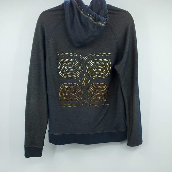 BCBGMaxAzria Rhinestone Logo Zip Up Hooded Sweater Large - Picture 5 of 8